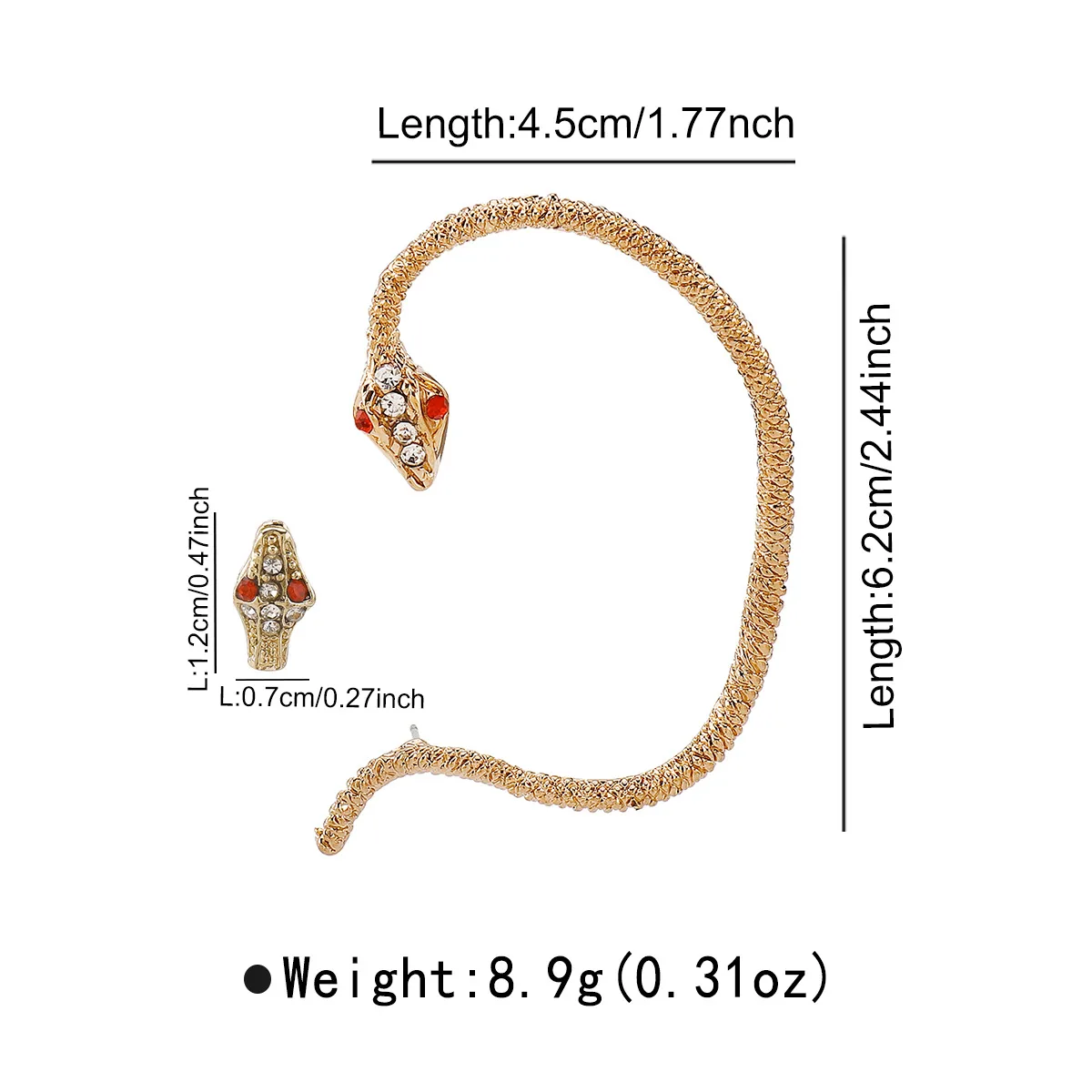 1 Piece Retro Classic Style Snake Plating Alloy Rhinestones Ear Cuffs display picture 6