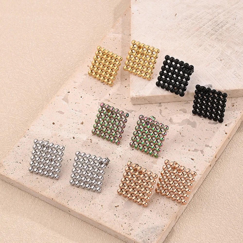 1 Pair/Package Casual Modern Style Simple Style Multicolor Simple Rhombus Handmade Polishing Plating 304 Stainless Steel 18K Gold Plated Colorful Plating Rose Gold Plated Ear Studs display picture 1