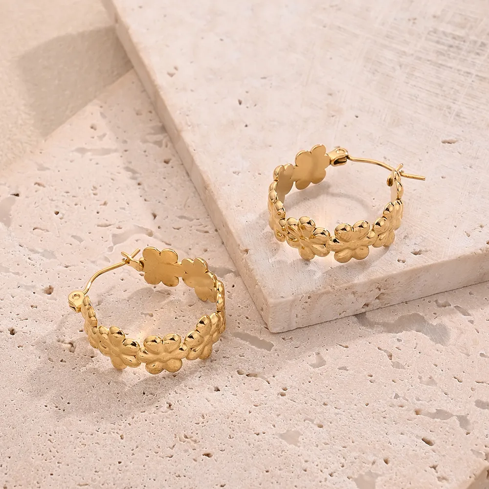 1 Pair/Package Casual Modern Style Simple Style Flower Handmade Polishing Plating 304 Stainless Steel 18K Gold Plated Plating Color Rose Gold Plated Earrings display picture 5