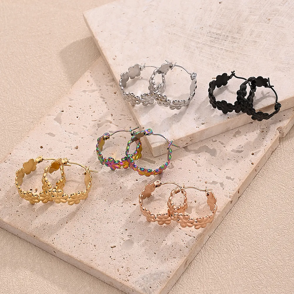 1 Pair/Package Casual Modern Style Simple Style Flower Handmade Polishing Plating 304 Stainless Steel 18K Gold Plated Plating Color Rose Gold Plated Earrings display picture 1