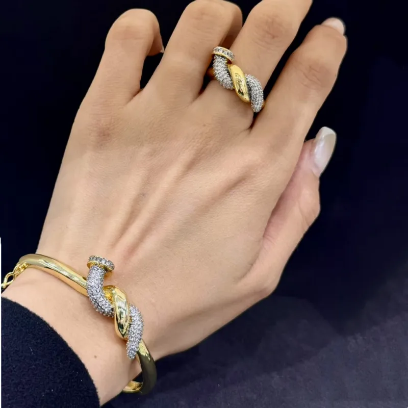 Casual Modern Style Simple Style Nail Copper Polishing Mixed Metal Inlay Zircon 18K Gold Plated White Gold Plated Women's Rings Bangle display picture 3