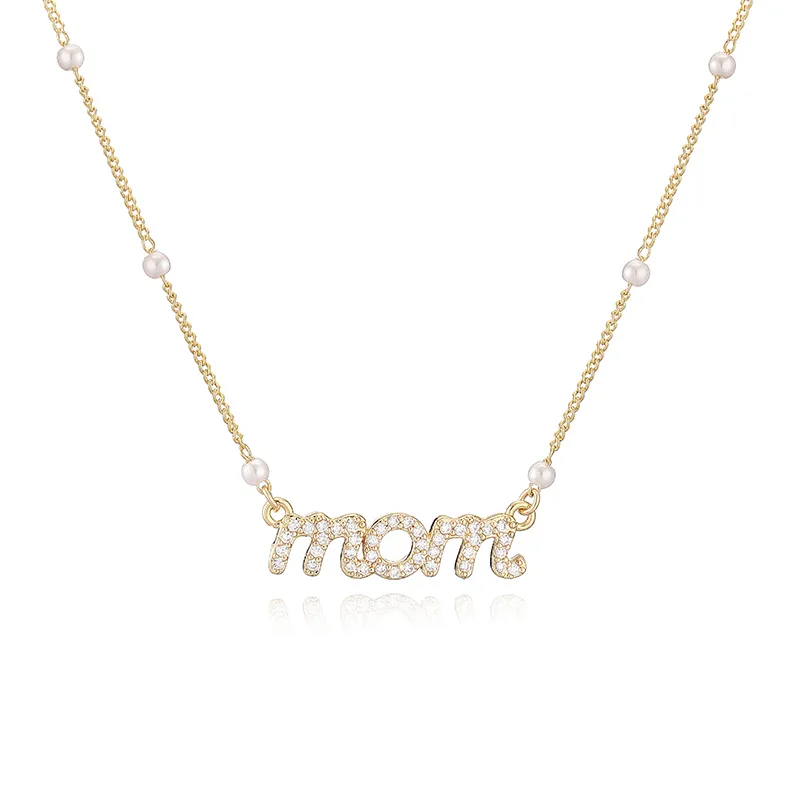 Sweet Simple Style Letter Copper Plating Inlay Artificial Pearls Zircon 18K Gold Plated Mother'S Day Women's Pendant Necklace display picture 5