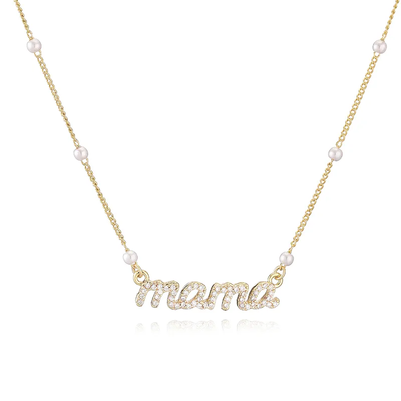 Sweet Simple Style Letter Copper Plating Inlay Artificial Pearls Zircon 18K Gold Plated Mother'S Day Women's Pendant Necklace display picture 6