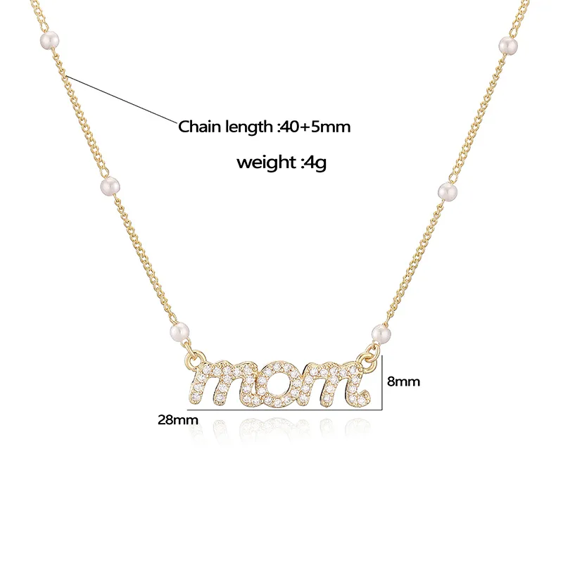Sweet Simple Style Letter Copper Plating Inlay Artificial Pearls Zircon 18K Gold Plated Mother'S Day Women's Pendant Necklace display picture 4