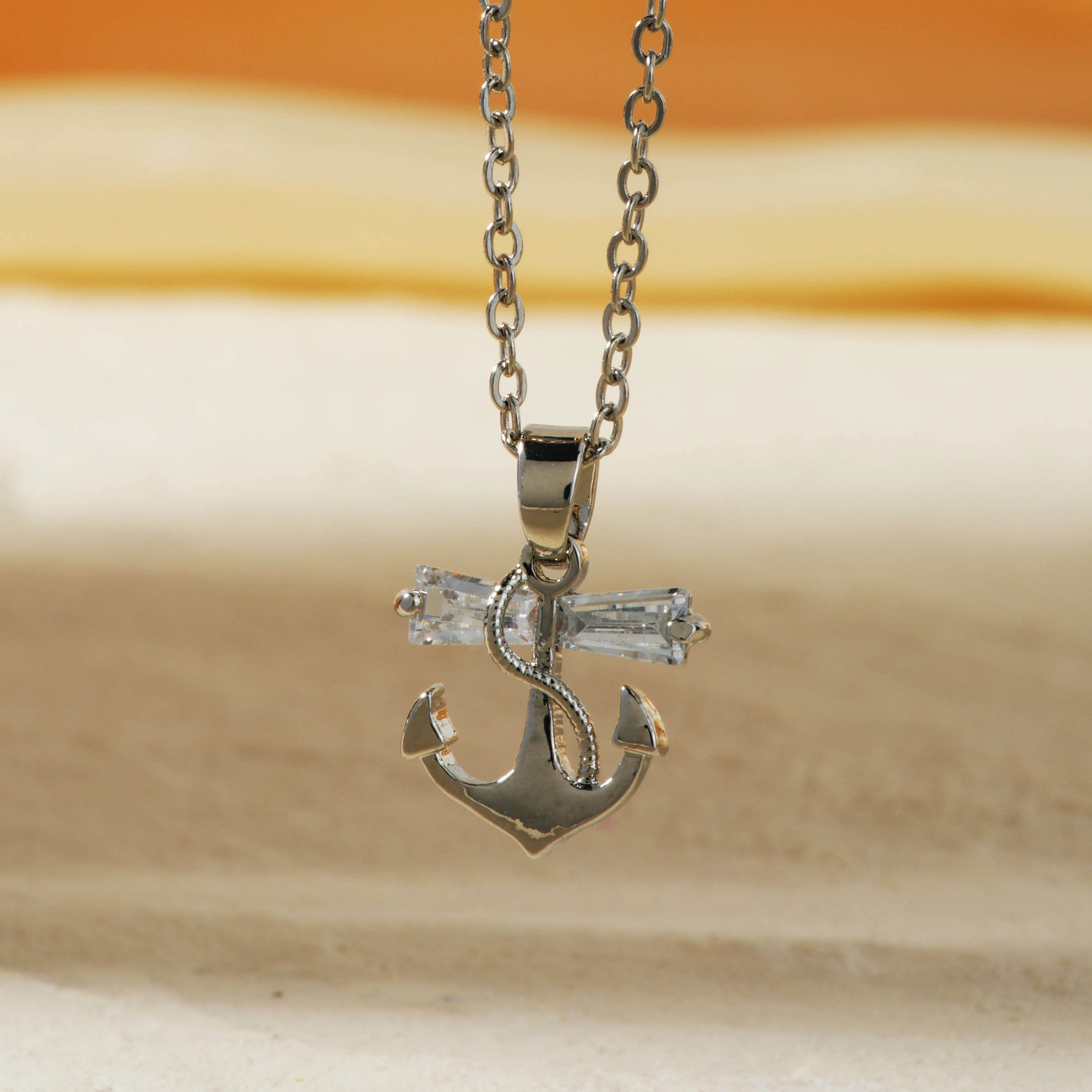 Modern Style Classic Style Anchor Flower 304 Stainless Steel Copper Three-dimensional Inlay Zircon Rhodium Plated Women's Pendant Necklace display picture 3