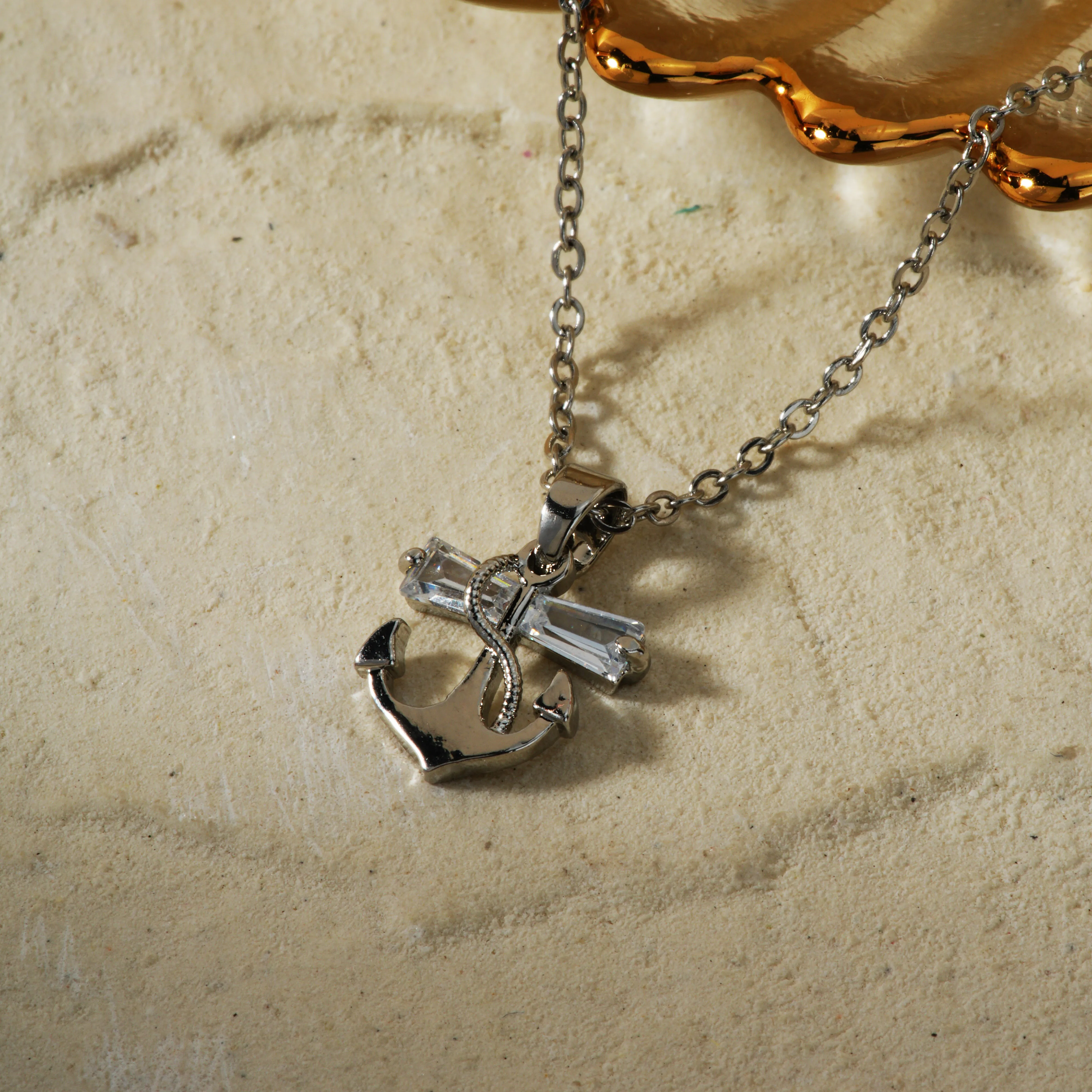 Modern Style Classic Style Anchor Flower 304 Stainless Steel Copper Three-dimensional Inlay Zircon Rhodium Plated Women's Pendant Necklace display picture 2