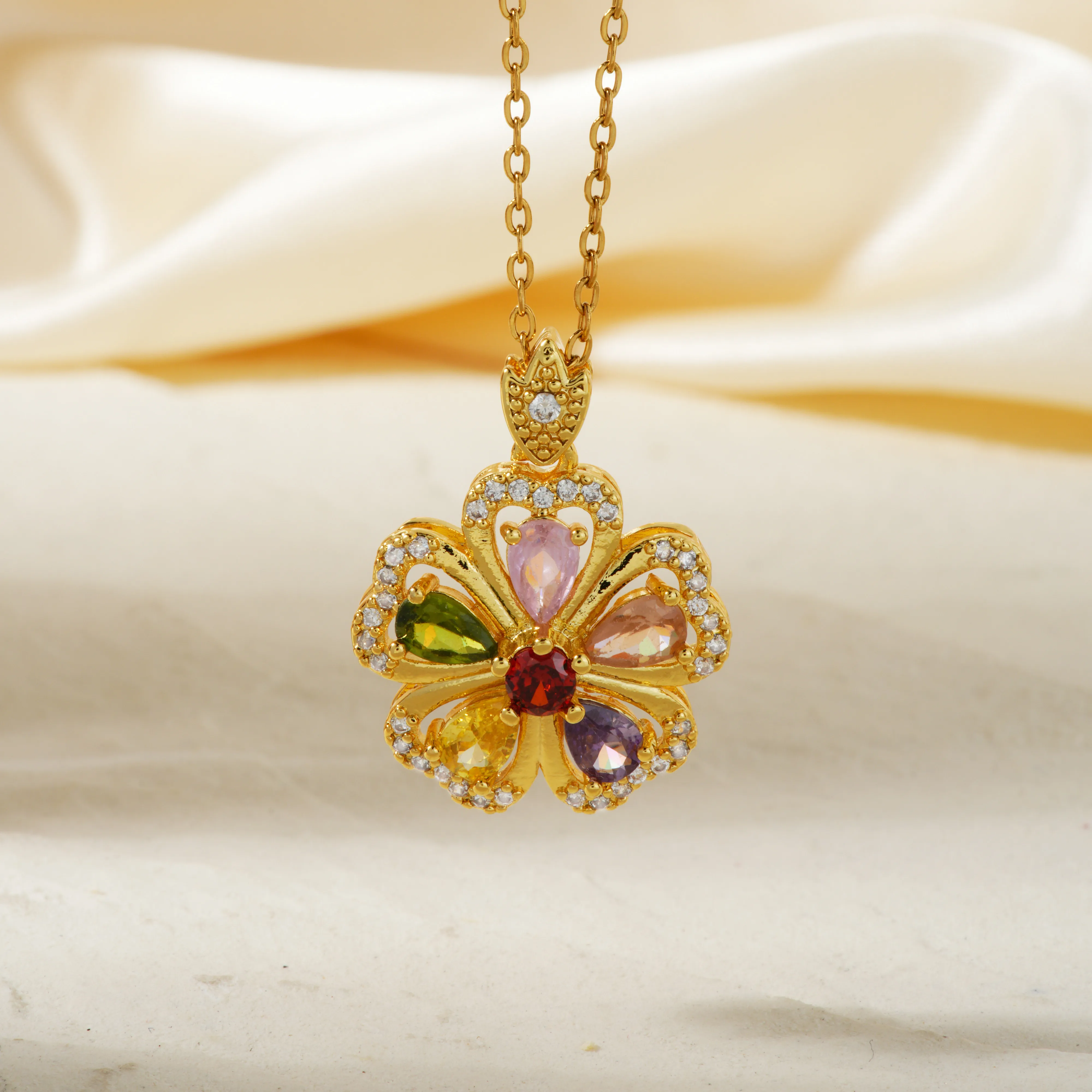 Modern Style Classic Style Anchor Flower 304 Stainless Steel Copper Three-dimensional Inlay Zircon Rhodium Plated Women's Pendant Necklace display picture 11