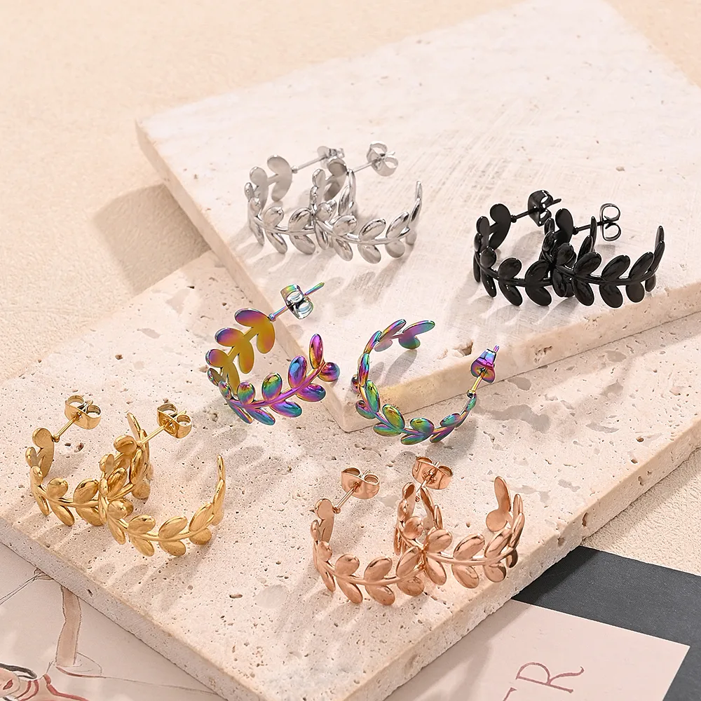 1 Pair/Package Casual Modern Style Simple Style Leaf Multicolor Simple Handmade Polishing Plating 304 Stainless Steel 18K Gold Plated Colorful Plating Rose Gold Plated Ear Studs display picture 1