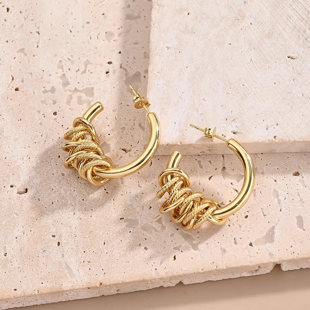 1 Pair/Package Casual Modern Style Artistic C Shape Circle Chain Handmade Polishing Plating Copper 18K Gold Plated Dangling Earrings Ear Studs display picture 2