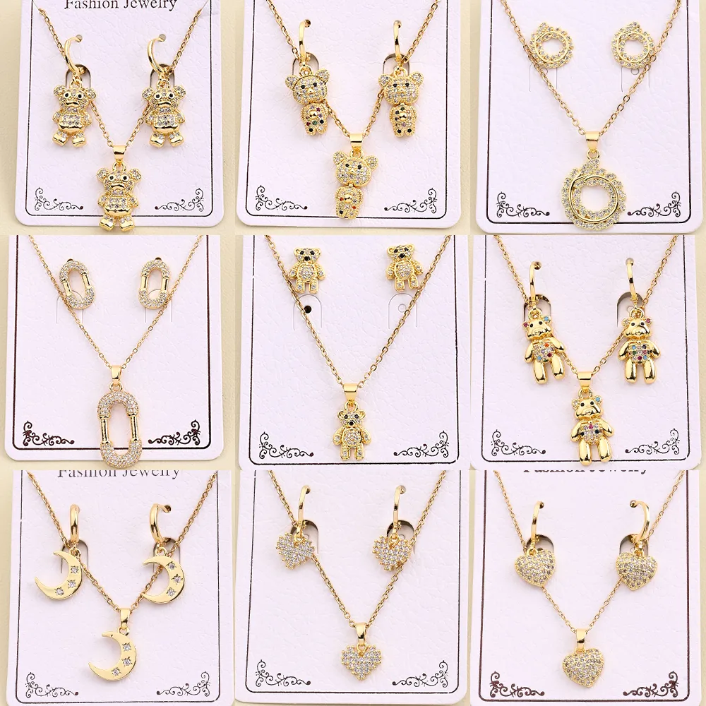 Casual Sweet Simple Style Oval Bear Grain Copper Polishing Inlay Zircon 18K Gold Plated Women's Jewelry Set display picture 1