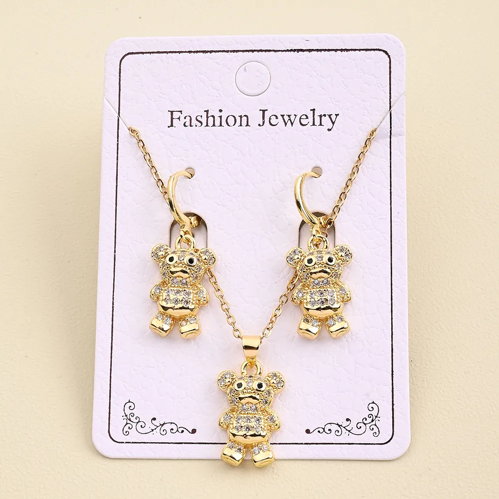 Casual Sweet Simple Style Oval Bear Grain Copper Polishing Inlay Zircon 18K Gold Plated Women's Jewelry Set display picture 5