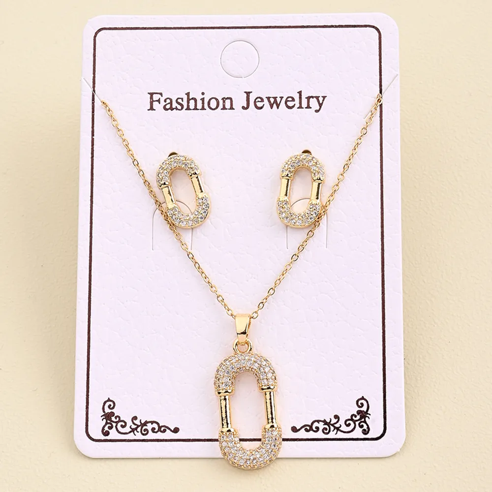 Casual Sweet Simple Style Oval Bear Grain Copper Polishing Inlay Zircon 18K Gold Plated Women's Jewelry Set display picture 7