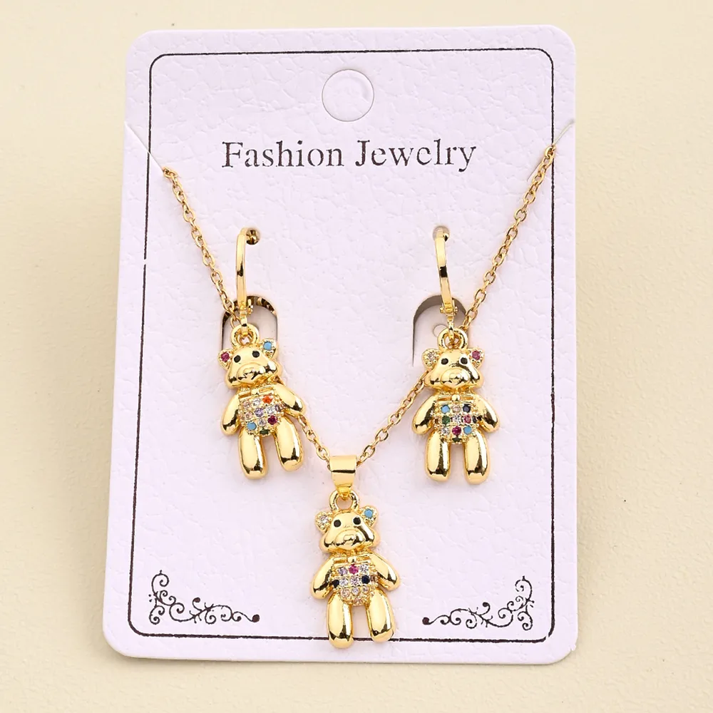 Casual Sweet Simple Style Oval Bear Grain Copper Polishing Inlay Zircon 18K Gold Plated Women's Jewelry Set display picture 4