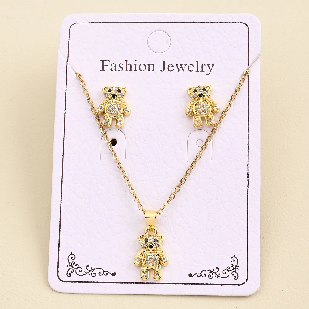 Casual Sweet Simple Style Oval Bear Grain Copper Polishing Inlay Zircon 18K Gold Plated Women's Jewelry Set display picture 9