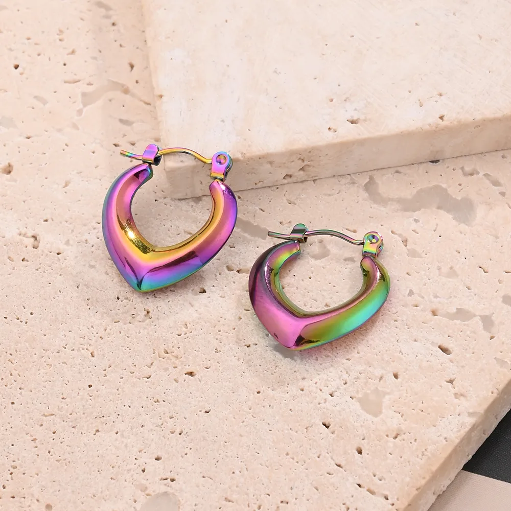 1 Pair/Package Casual Modern Style Simple Style V Shape Handmade Polishing Plating 304 Stainless Steel 18K Gold Plated Colorful Plating Rose Gold Plated Earrings display picture 6