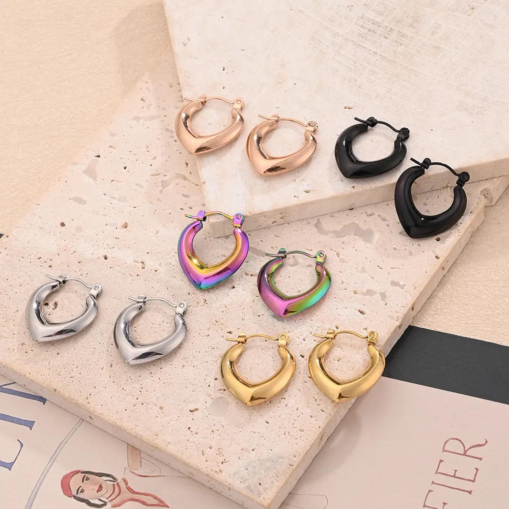1 Pair/Package Casual Modern Style Simple Style V Shape Handmade Polishing Plating 304 Stainless Steel 18K Gold Plated Colorful Plating Rose Gold Plated Earrings display picture 1