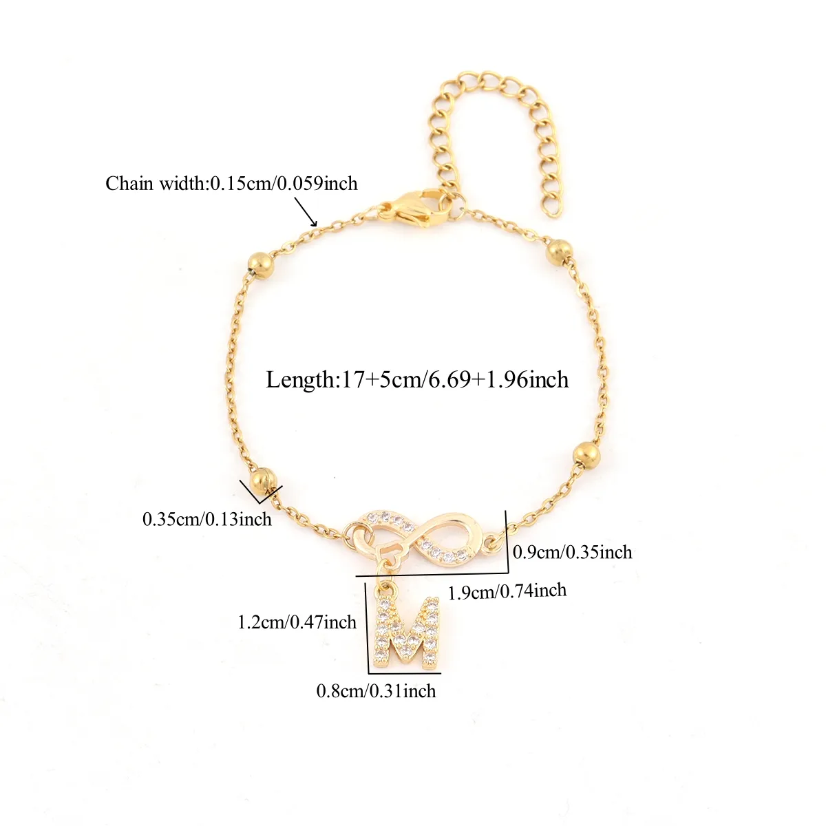 Elegant Simple Style Letter Infinity 201 Stainless Steel Copper Zircon Women's Bracelets display picture 5