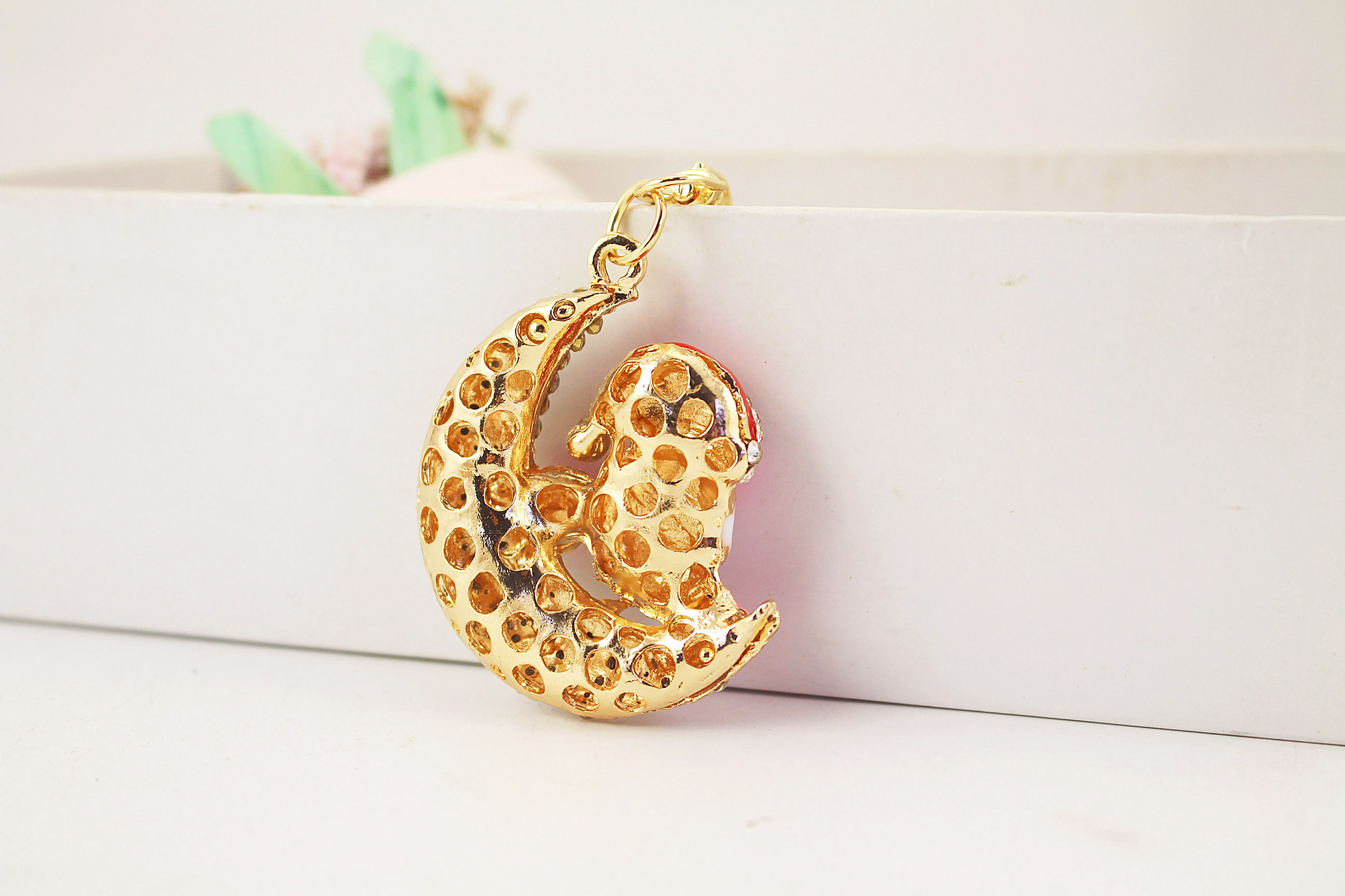 1 Piece Sweet Simple Style Moon Alloy Inlay Rhinestones Unisex Keychain display picture 5