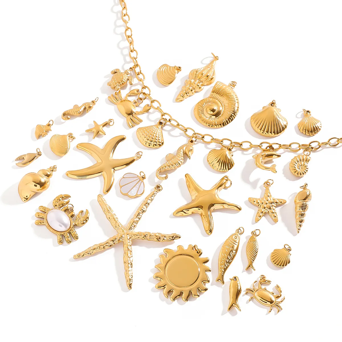 Basic Vacation Simple Style Geometric Underwater World Starfish 316 Stainless Steel  Multi Charms Bracelet Multi Charms Necklace Bikini Pendants display picture 16