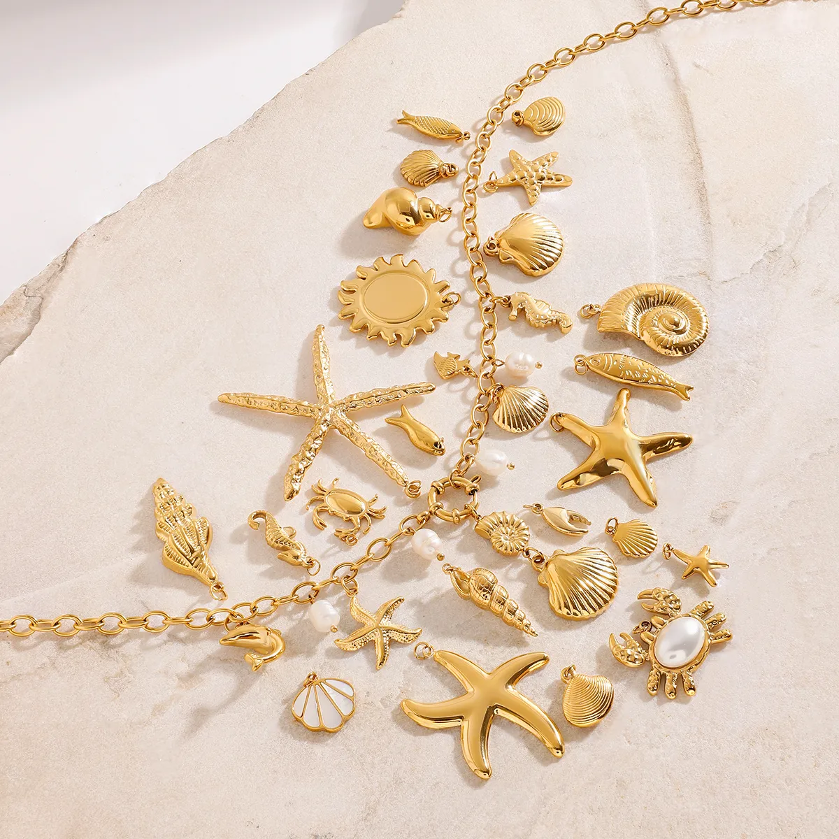 Basic Vacation Simple Style Geometric Underwater World Starfish 316 Stainless Steel  Multi Charms Bracelet Multi Charms Necklace Bikini Pendants display picture 1