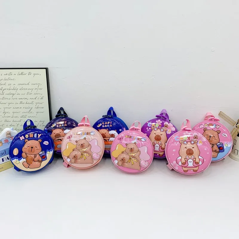 Kid'S PVC Nylon Cartoon Capybara Cute Round Zipper Functional Backpack display picture 1