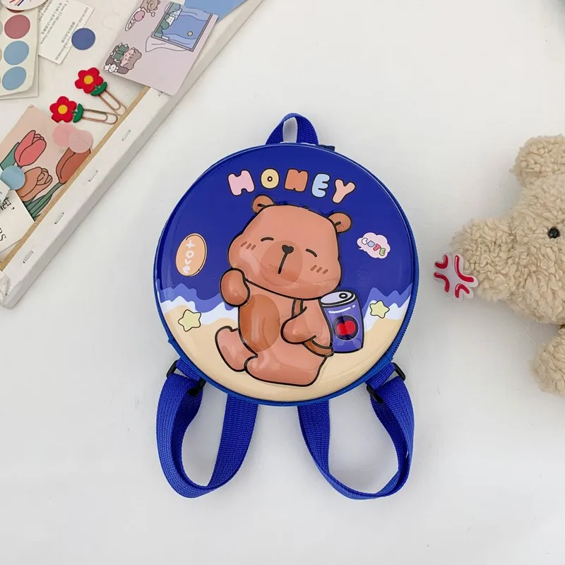 Kid'S PVC Nylon Cartoon Capybara Cute Round Zipper Functional Backpack display picture 7