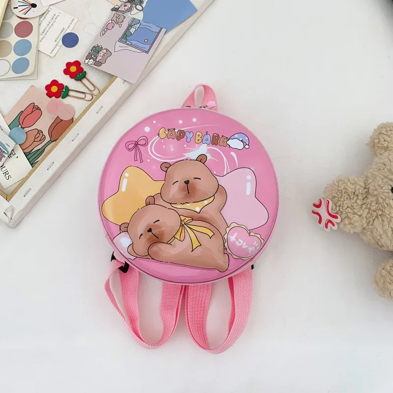 Kid'S PVC Nylon Cartoon Capybara Cute Round Zipper Functional Backpack display picture 5