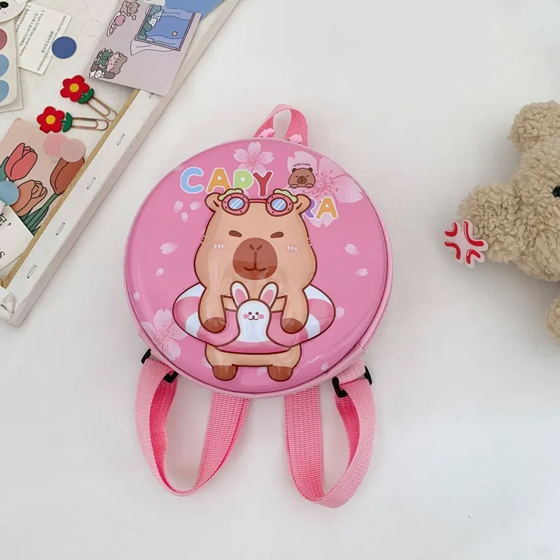 Kid'S PVC Nylon Cartoon Capybara Cute Round Zipper Functional Backpack display picture 15