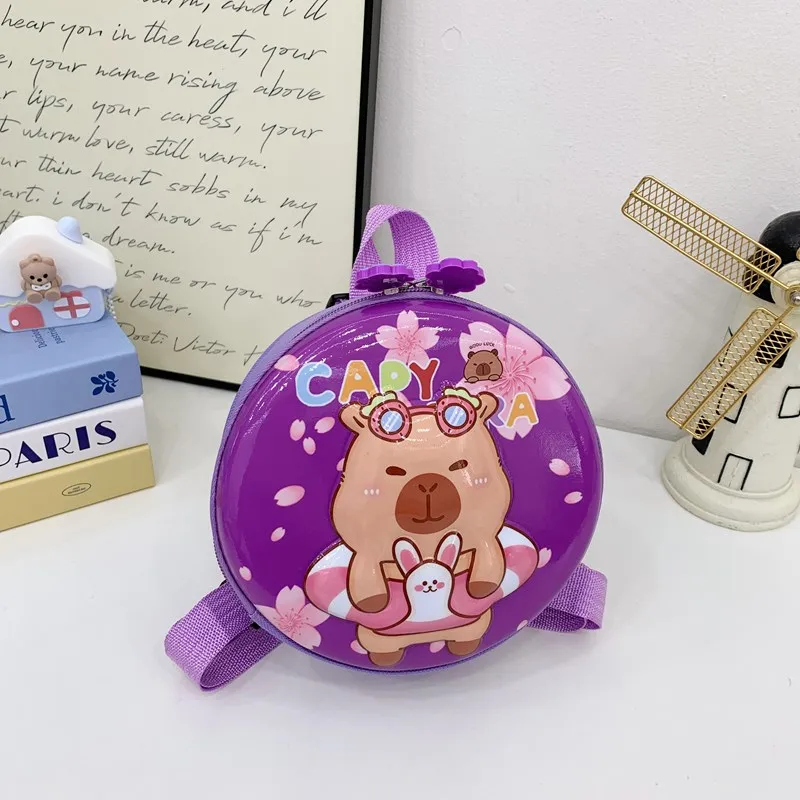 Kid'S PVC Nylon Cartoon Capybara Cute Round Zipper Functional Backpack display picture 9
