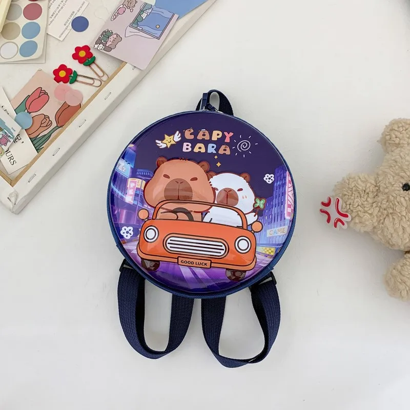 Kid'S PVC Nylon Cartoon Capybara Cute Round Zipper Functional Backpack display picture 13