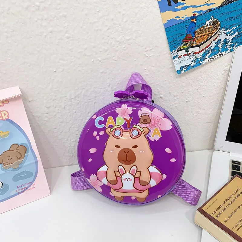 Kid'S PVC Nylon Cartoon Capybara Cute Round Zipper Functional Backpack display picture 4