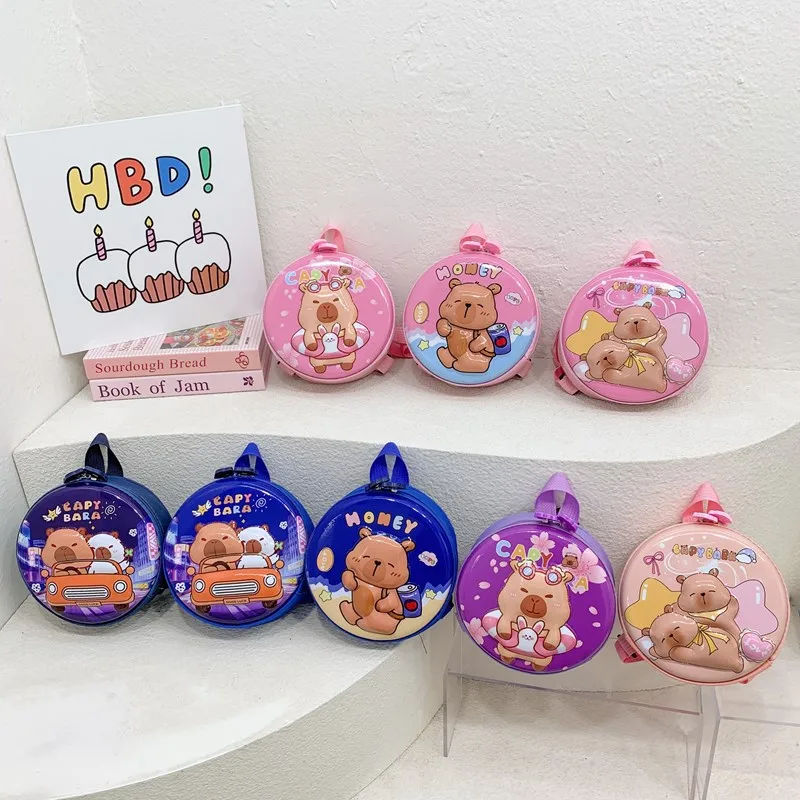 Kid'S PVC Nylon Cartoon Capybara Cute Round Zipper Functional Backpack display picture 26