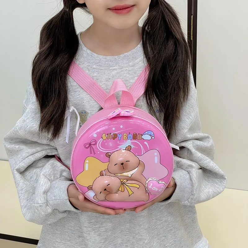 Kid'S PVC Nylon Cartoon Capybara Cute Round Zipper Functional Backpack display picture 62