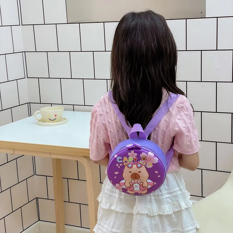 Kid'S PVC Nylon Cartoon Capybara Cute Round Zipper Functional Backpack display picture 68