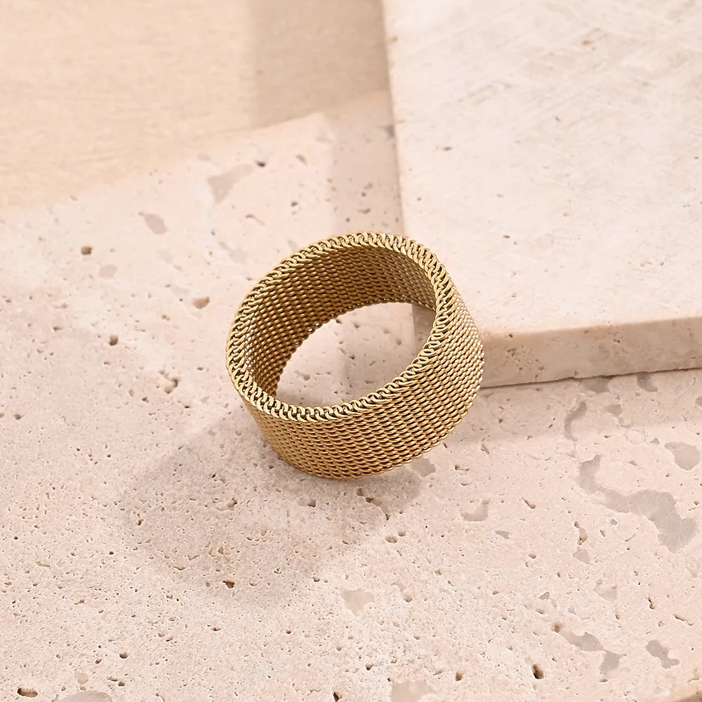 Vacation Modern Style Braid Mesh 201 Stainless Steel Polishing Plating Braid 18K Gold Plated Rose Gold Plated Unisex Rings display picture 3