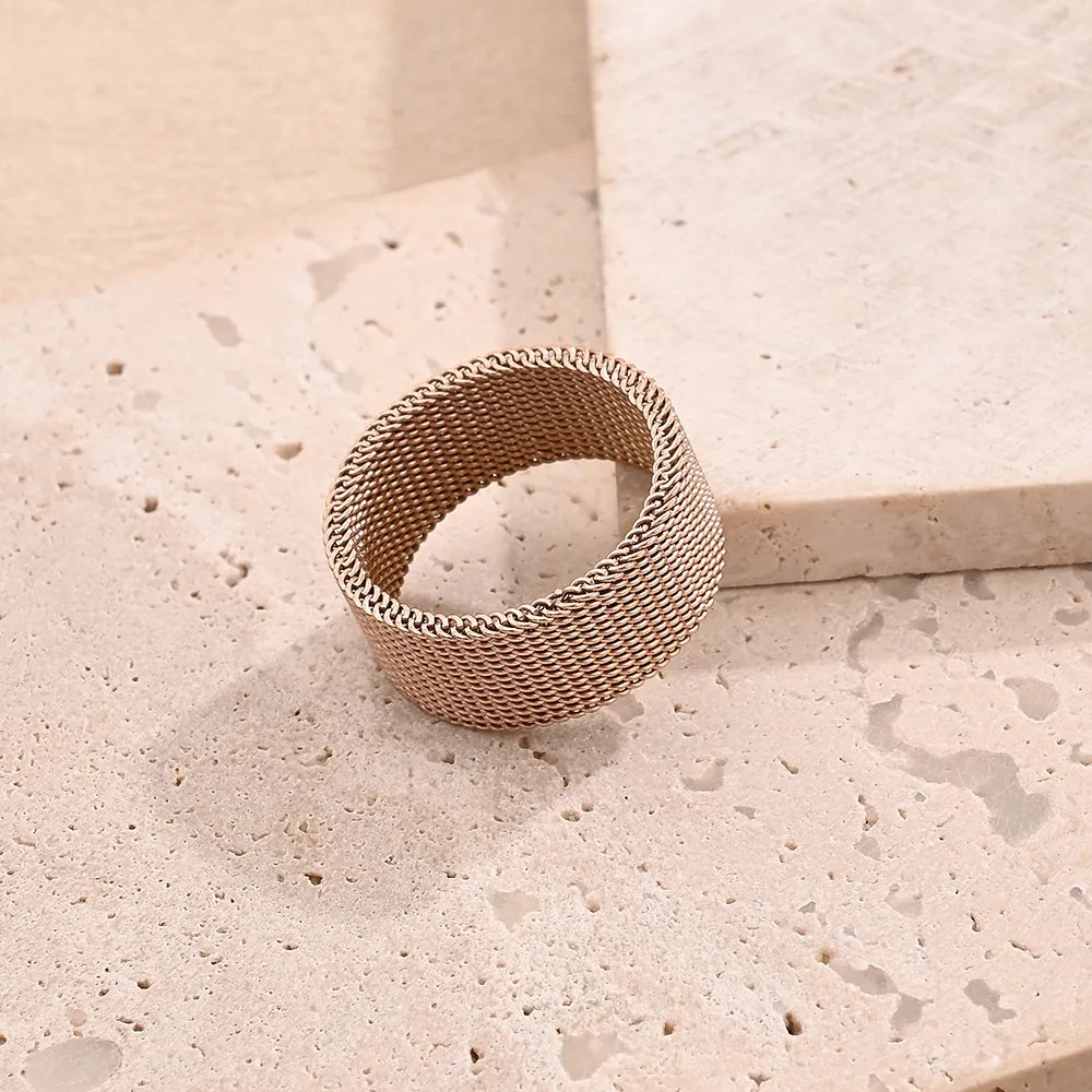 Vacation Modern Style Braid Mesh 201 Stainless Steel Polishing Plating Braid 18K Gold Plated Rose Gold Plated Unisex Rings display picture 5