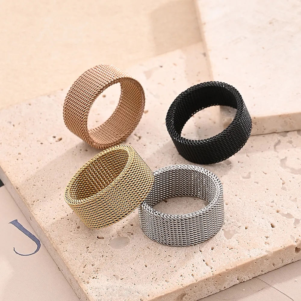 Vacation Modern Style Braid Mesh 201 Stainless Steel Polishing Plating Braid 18K Gold Plated Rose Gold Plated Unisex Rings display picture 1