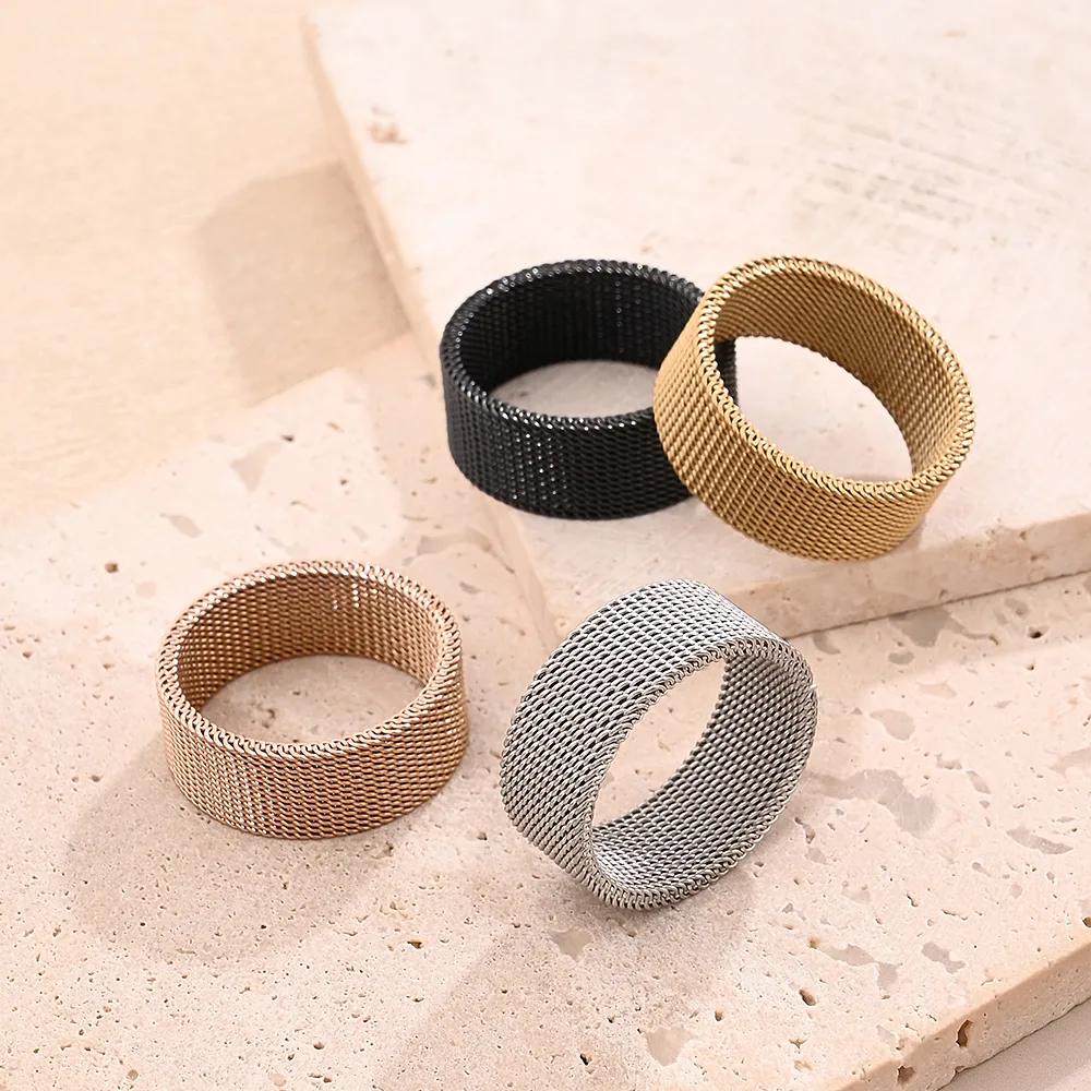 Vacation Modern Style Braid Mesh 201 Stainless Steel Polishing Plating Braid 18K Gold Plated Rose Gold Plated Unisex Rings display picture 1
