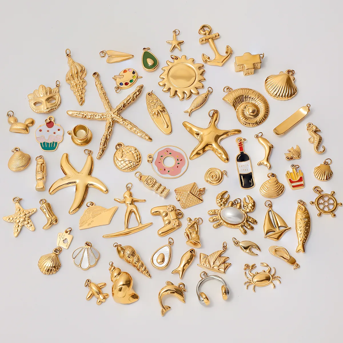 Basic Vacation Simple Style Geometric Underwater World Starfish 316 Stainless Steel  Multi Charms Bracelet Multi Charms Necklace Bikini Pendants display picture 3