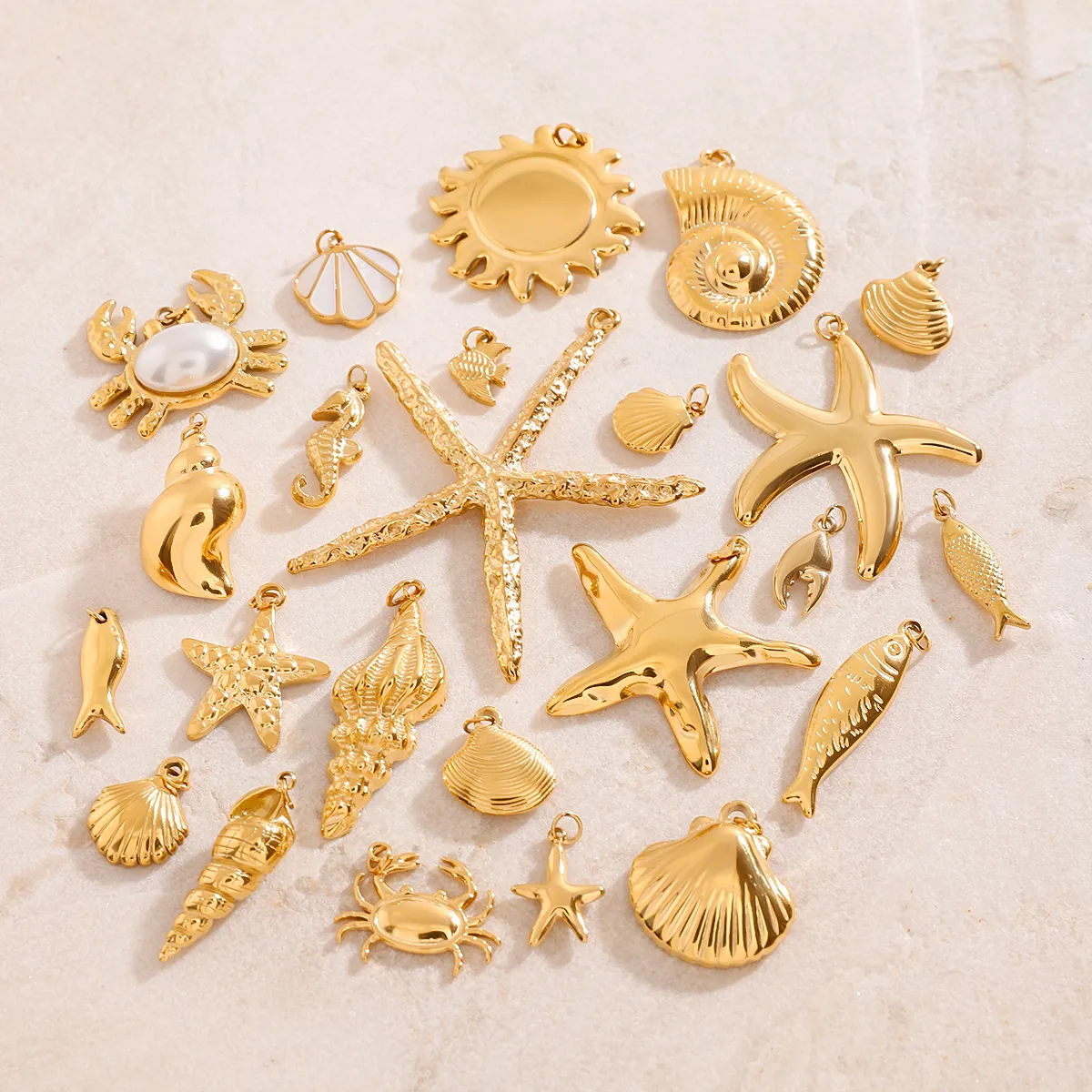 Basic Vacation Simple Style Geometric Underwater World Starfish 316 Stainless Steel  Multi Charms Bracelet Multi Charms Necklace Bikini Pendants display picture 4