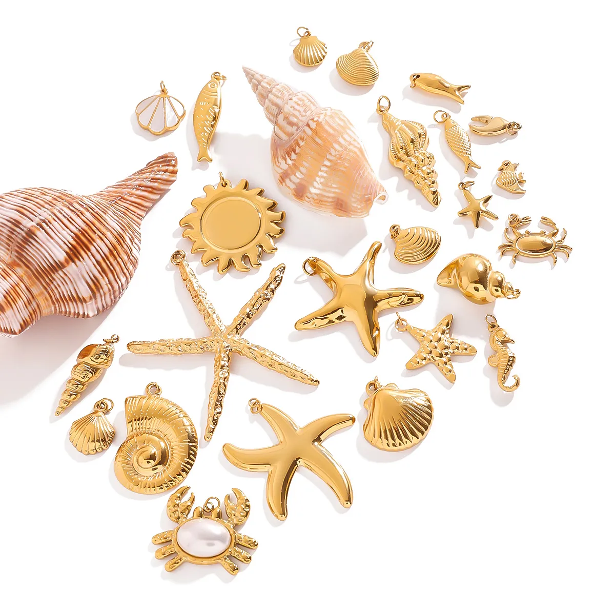 Basic Vacation Simple Style Geometric Underwater World Starfish 316 Stainless Steel  Multi Charms Bracelet Multi Charms Necklace Bikini Pendants display picture 10