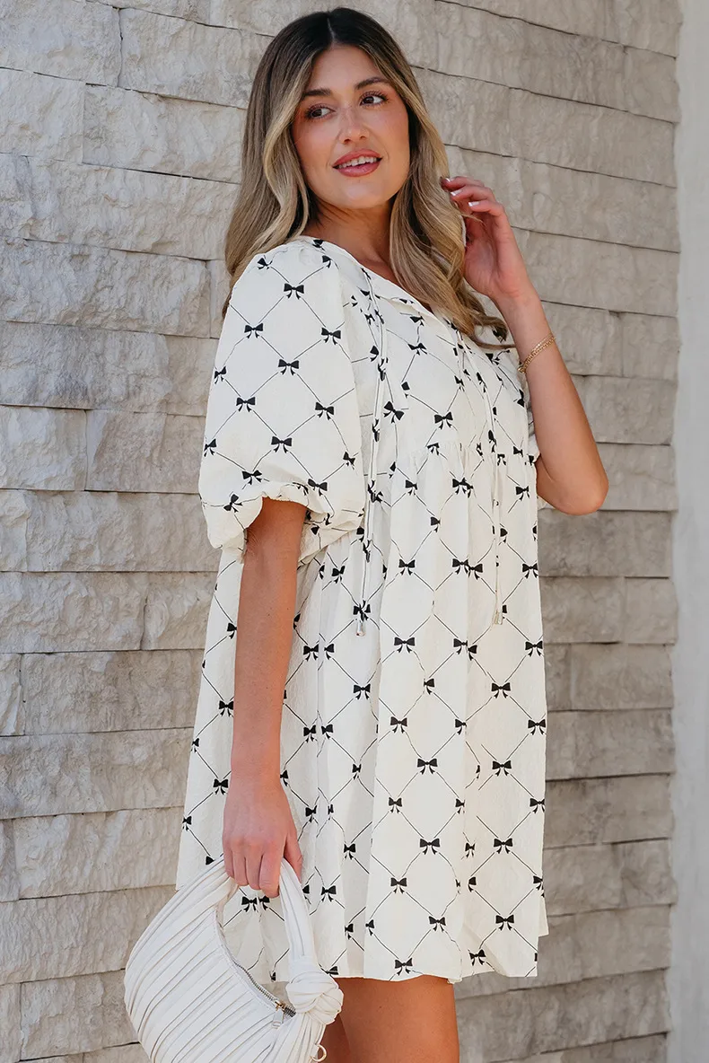 Women's One-Step Skirt Casual Elegant Streetwear V Neck Contrast Binding Half Sleeve Bow Knot Above Knee Holiday Banquet Travel display picture 4