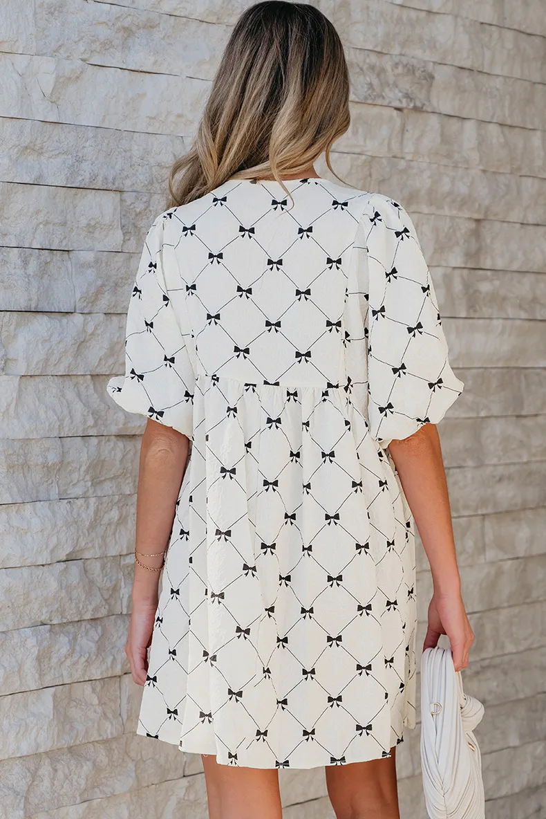 Women's One-Step Skirt Casual Elegant Streetwear V Neck Contrast Binding Half Sleeve Bow Knot Above Knee Holiday Banquet Travel display picture 6