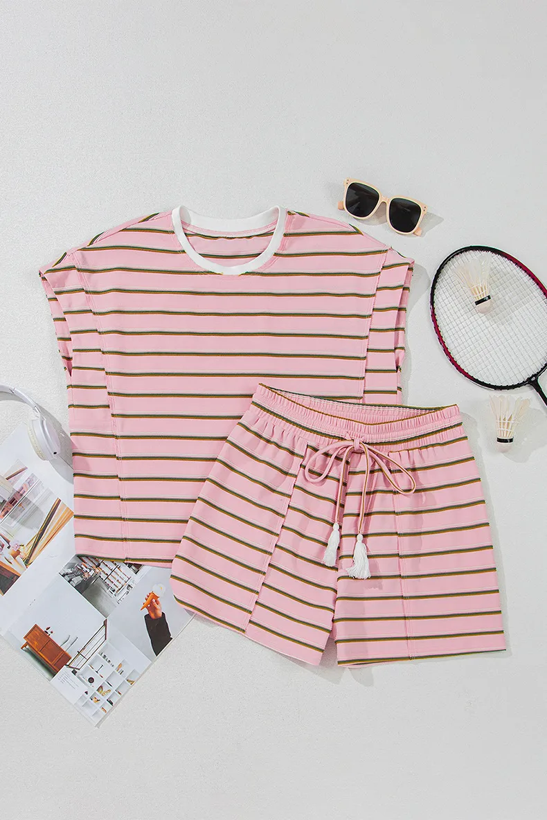 Holiday Banquet Travel Women's Casual Simple Style Streetwear Stripe Spandex Polyester Shorts Co-ord Set Shorts Sets display picture 6