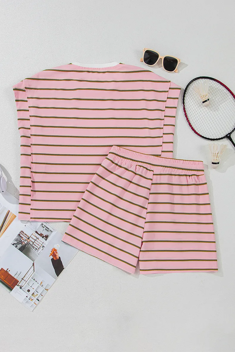 Holiday Banquet Travel Women's Casual Simple Style Streetwear Stripe Spandex Polyester Shorts Co-ord Set Shorts Sets display picture 7