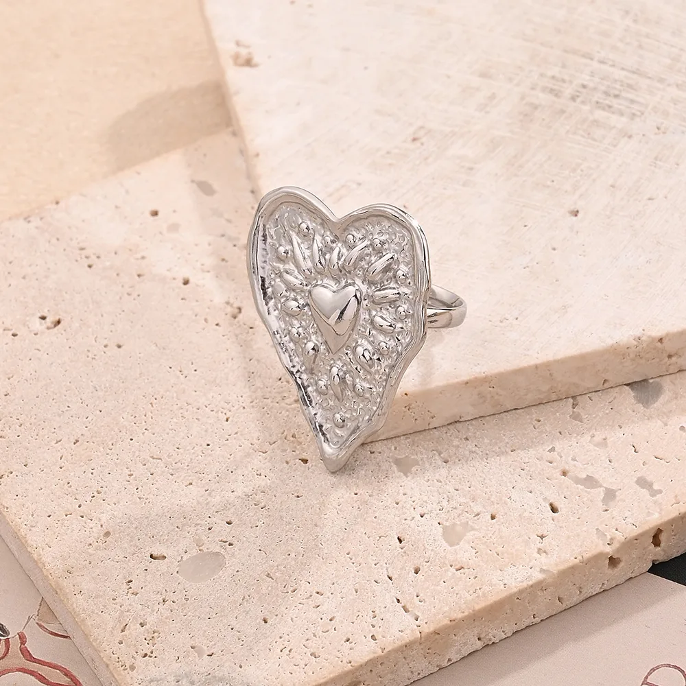 Casual Modern Style Simple Style 1 Red Heart 304 Stainless Steel Handmade Polishing Plating 18K Gold Plated Women's Open Rings display picture 7