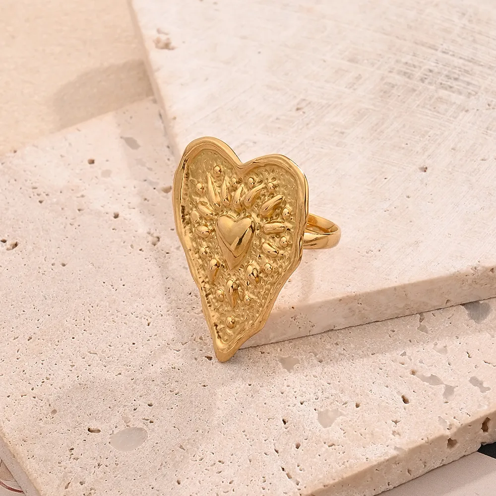 Casual Modern Style Simple Style 1 Red Heart 304 Stainless Steel Handmade Polishing Plating 18K Gold Plated Women's Open Rings display picture 5