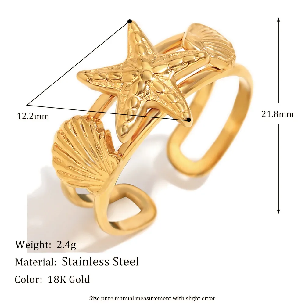 Vacation Classic Style Starfish 304 Stainless Steel Plating 18K Gold Plated Women's Rings display picture 2