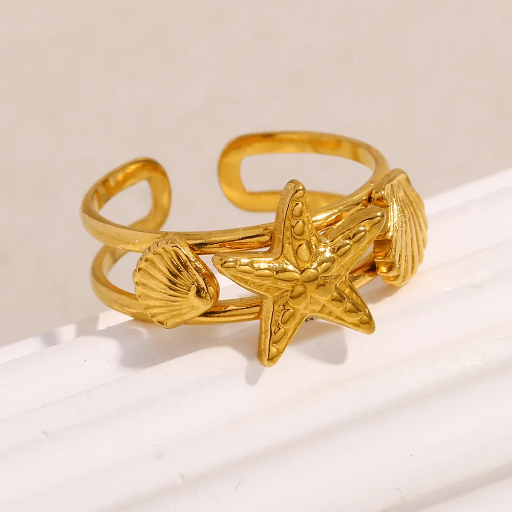 Vacation Classic Style Starfish 304 Stainless Steel Plating 18K Gold Plated Women's Rings display picture 1