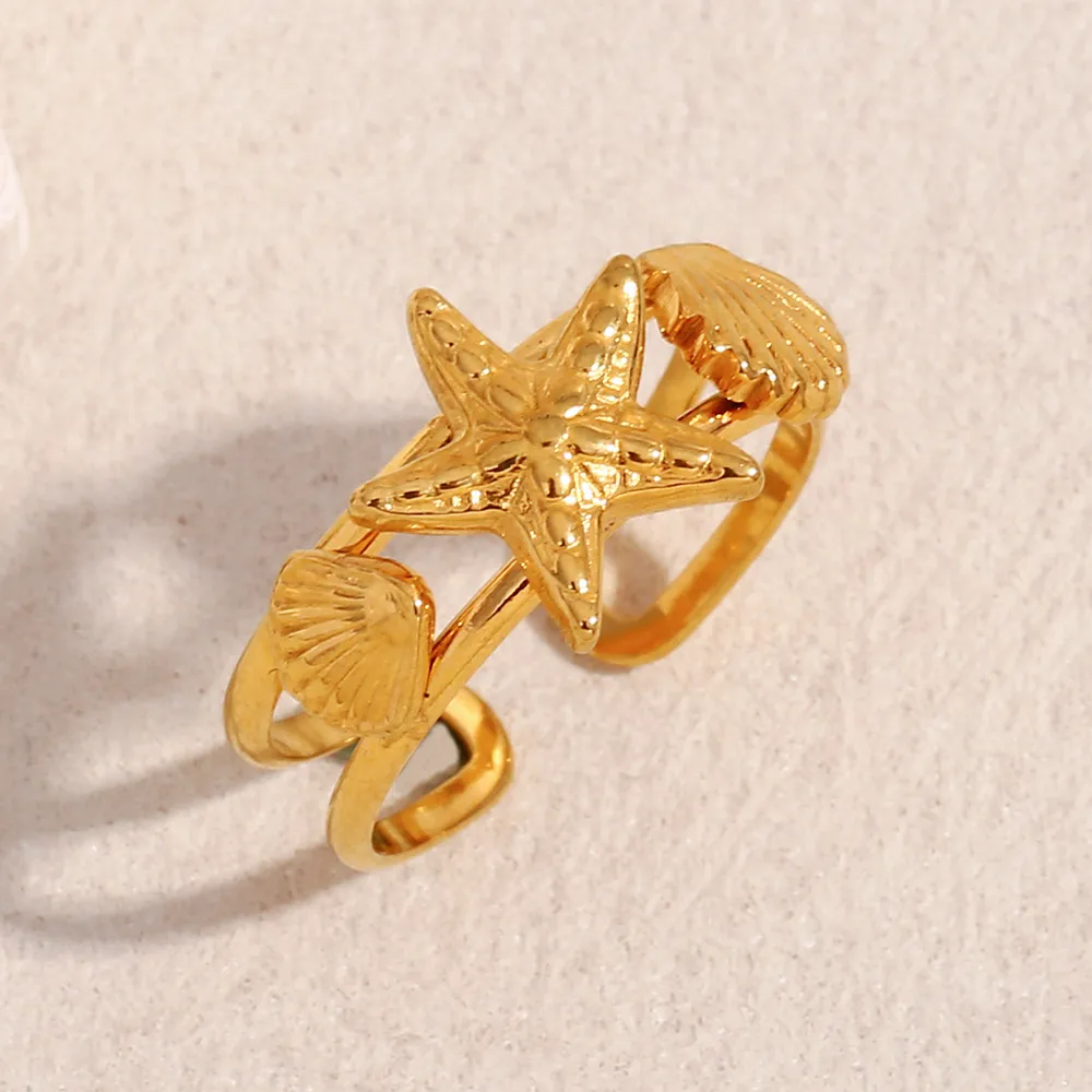 Vacation Classic Style Starfish 304 Stainless Steel Plating 18K Gold Plated Women's Rings display picture 3